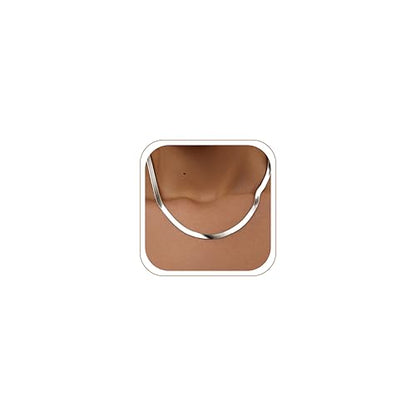 WomenGifts 14K Gold Silver Plated Herringbone Necklace for Women, Dainty Snake Chain Choker, Trendy Simple Long Layered Jewelry Non Tarnish, 3/4/5/8mm,14,16,18,20,22,24,26 Inch Thin & Chunky Options - color: Silver, style: 5mm-18inch