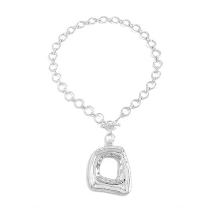 Sora Tuki Gold Chunky Necklace for Women Trendy Big Silver Statement Necklace Large Heart Hollow Square Necklaces Bold Thick Chain OT Toggle Necklaces Boho Chunky Jewelry - color: Style 2 - Silver-Square
