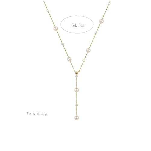 Boho Pearl Y Shape Necklaces for Women, Dainty 14k Gold Plated Pearl Beaded Chain Choker Necklace Trendy Jewelry Accessories Gift - style: long