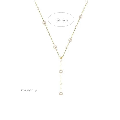 Boho Pearl Y Shape Necklaces for Women, Dainty 14k Gold Plated Pearl Beaded Chain Choker Necklace Trendy Jewelry Accessories Gift - style: long