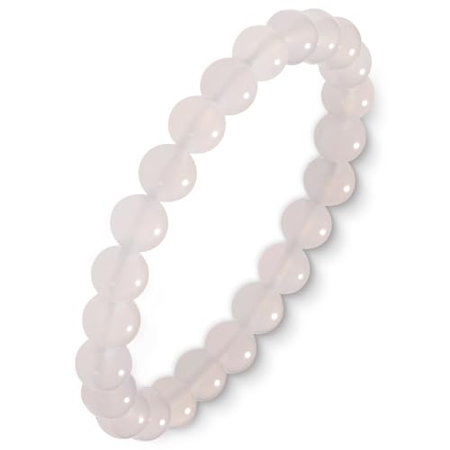 Agate Round Beaded Bracelet for Women Men Natural Agates Stone Healing Bracelets Stretch Elastic Handmade Polished Gemstone Beads Bracelet - color: White, size: 8mm Beads