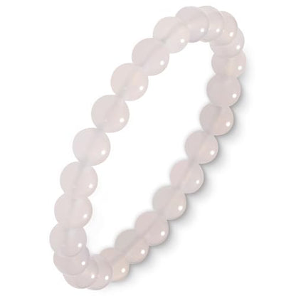 Agate Round Beaded Bracelet for Women Men Natural Agates Stone Healing Bracelets Stretch Elastic Handmade Polished Gemstone Beads Bracelet - color: White, size: 8mm Beads