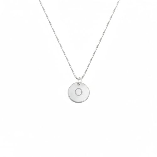 OAK & LUNA - Sterling Silver A-Z Initial Disc Necklace - Letter Pendant on Box Chain, Elegant & Gift‑Ready - style: Letter O