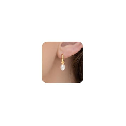 Robaice Pearl Earrings for Women, 14K Gold Plated Dangle Drop Earrings | Small Pearl Drop Huggie Hoop Earrings, Hypoallergenic Dainty Gold Earrings, Wedding Jewelry Gifts for Women Trendy - style: irregular pearl earrings