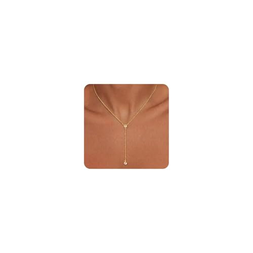 Tewiky Dainty 14k Gold Plated/Silver Cubic Zirconia Necklaces for Women, Simple CZ Jewelry Necklaces Trendy Gifts - color: Gold Y CZ