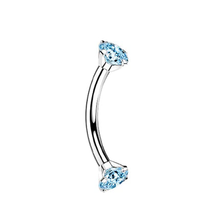 Pierced Owl - 16GA G23 Implant Grade Titanium Internally Threaded Prong Set CZ Crystal Ends Cartilage Helix Daith Rook Eyebrow Curved Barbell - color: Silver Tone / Aqua