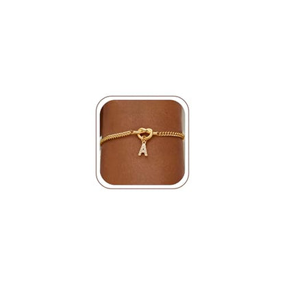 Gold Initial Bracelets for Women Jewelry Gifts - Dainty 14K Gold Plated Zircon Letter Knot Bracelet 26 Alphabet Monogram Initial Bracelets Birthday Gifts for Women - color: A