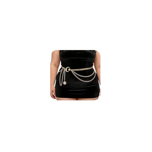Gold Chain Belt - Fashion Waist Chain Belt with Moon, Butterfly Rhinestone & Layered Design - color: A1-Moon layered-gold