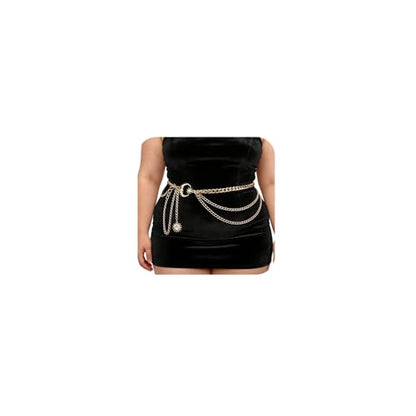 Gold Chain Belt - Fashion Waist Chain Belt with Moon, Butterfly Rhinestone & Layered Design - color: A1-Moon layered-gold