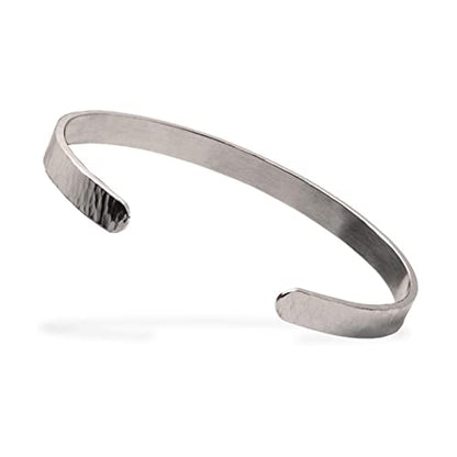 Nato Cuff - Stainless Steel Hammered Cuff Bangle Bracelet Handmade in France Mens and Womens Jewelry - color: Duo Silver