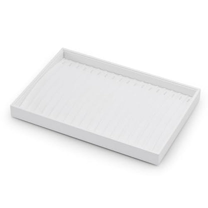 White PU Leather Jewelry Display Tray for Long Chain Pendant Necklace Organizer Display Showcase Jewelry Storage Tray - size: 18 Slot
