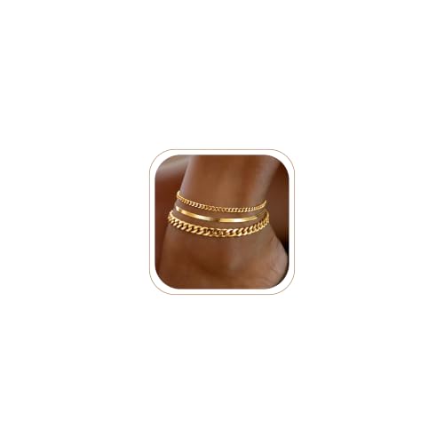 DEARMAY Gold Anklets for Women Waterproof | Non Tarnish14K Gold Plated Ankle Bracelets Set Stack, Summer Beach Jewelry Gifts for Vacation - color: Gold Anklet-B