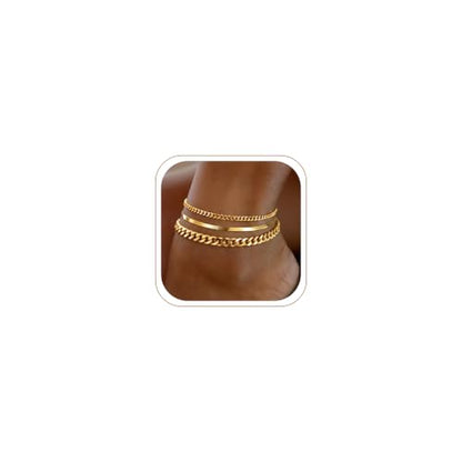 DEARMAY Gold Anklets for Women Waterproof | Non Tarnish14K Gold Plated Ankle Bracelets Set Stack, Summer Beach Jewelry Gifts for Vacation - color: Gold Anklet-B