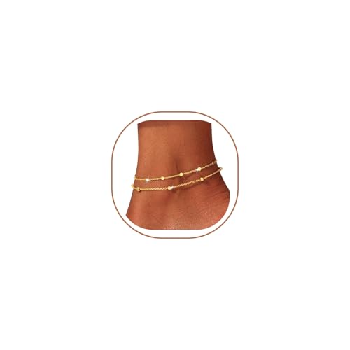 Warshion Ankle Bracelets for Women - 14K Gold Plated Waterproof Gold Anklet Delicate Chain Women's Anklets Summer Beach Pearl Jewelry Layering Gift Non Tarnish - style: ANKLETS-C