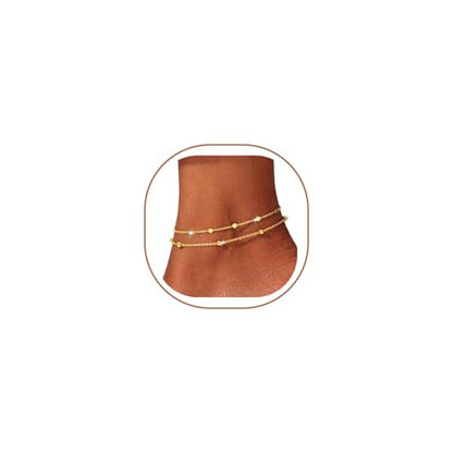 Warshion Ankle Bracelets for Women - 14K Gold Plated Waterproof Gold Anklet Delicate Chain Women's Anklets Summer Beach Pearl Jewelry Layering Gift Non Tarnish - style: ANKLETS-C