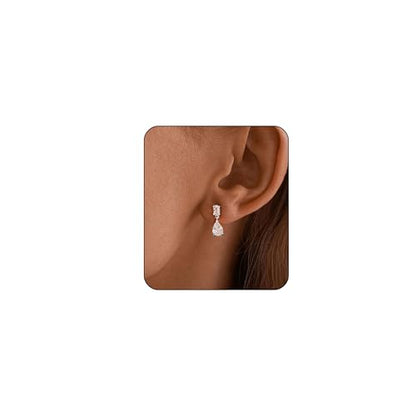 Dangle Drop Gold Earrings Women Prom with CZ Wedding Jewelry Gift | Dangling for Bridal, Sparkly Diamond , Gifts for Women, Dainty, Trendy, Butterfly Back - color: Silver-2CZ Drop