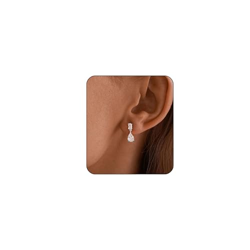 Dangle Drop Gold Earrings Women Prom with CZ Wedding Jewelry Gift | Dangling for Bridal, Sparkly Diamond , Gifts for Women, Dainty, Trendy, Butterfly Back - color: Silver-2CZ Drop