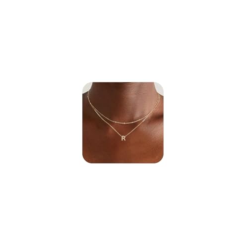 Gold Initial Necklaces for Women, 14k Gold Plated Round Letter A-Z Pendant Necklace Trendy Capital Monogram Necklace Dainty Name Pendant Necklace for Women Jewelry Gifts - style: Gold R