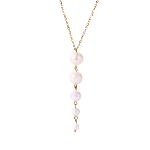 Pearl Necklace for Women, Dainty Pearls Choker Necklace for Women 14K Gold Plated Layered Pendant Necklace Handmade Gold Chain Necklace Everyday Jewelry Gift - color: Y Five Pearls