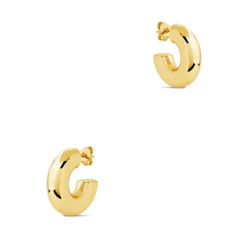 CONRAN KREMIX Waterproof Chunky Gold Hoops Earrings for Women Non Tarnish, Thick Gold Plated Circle Open Hoop,Lightweight Hollow Earrings Trendy - color: 19MM-Gold