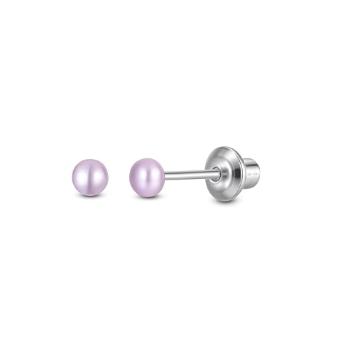 Pearl Screw Back Stud Earrings, 925 Sterling Silver Hypoallergenic - color: Purple, size: 3mm-Small