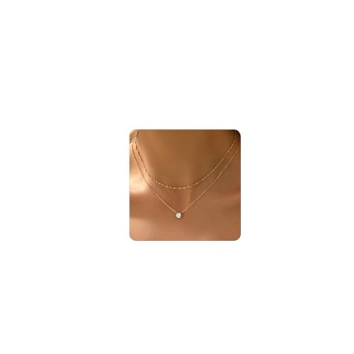 Cubic Zirconia Necklaces for Women 18K Gold Plated Tear drop Necklace Dainty Layered CZ Lariat Diamond Necklace - color: Layered CZ-Gold