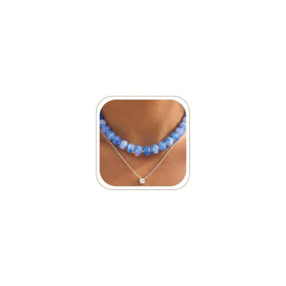 Chunky Beaded Necklace for Women, Colorful Trendy Statement Summer Jewelry Gift - color: necklace-32
