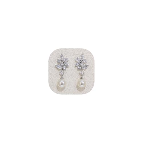 Crysdue Simulated Pearl Earrings for Women, Dainty Silver/Gold/Rose Gold Plated Cubic Zirconia Drop Dangle Earrings Wedding Jewelry for Bride Bridesmaid - style: A- CZ+pearl, silver