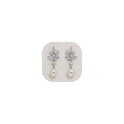 Crysdue Simulated Pearl Earrings for Women, Dainty Silver/Gold/Rose Gold Plated Cubic Zirconia Drop Dangle Earrings Wedding Jewelry for Bride Bridesmaid - style: A- CZ+pearl, silver