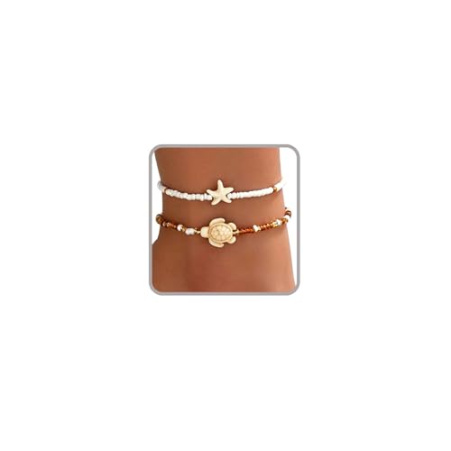 Ankle Bracelets for Women Gold Anklets for Women Waterproof Beach accessories Summer Foot Jewelry Bell Pink Blue White Silver Flower Ankelts for Women Plus Size Anklet Bracelet for Big Ankles Hawaiian Beach Jewelry - color: Style 2 - turtle starfish