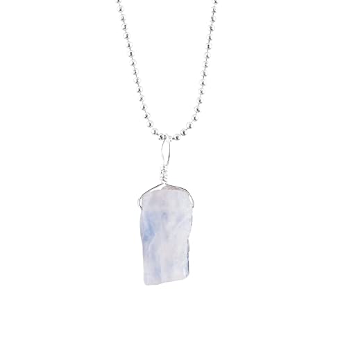 Natural Raw White Moonstone Gemstone Pendant Necklace, Rough Stones, Chakra Healing Crystals, Silver Plated, Birthstone, Handmade, Wedding, Women Jewelry, Valentine Gift, Size 18"