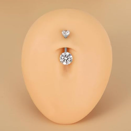 Gold Belly Button Ring, Titanium Dangle Floating Navel Piercing Jewelry - color: Silver-Round CZ-10mm