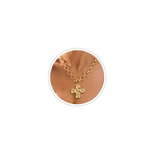 Carffordo Gold Cross Necklaces for Women, Chunky 14K Gold Plated Necklace | Statement Cross Pendant Necklace with Toggle Clasp, Hypoallergenic Waterproof Bold Chain, Trendy Charm Jewelry Gift for Her - color: dainty gold cross