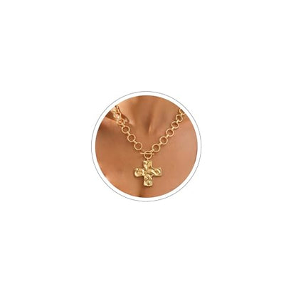 Carffordo Gold Cross Necklaces for Women, Chunky 14K Gold Plated Necklace | Statement Cross Pendant Necklace with Toggle Clasp, Hypoallergenic Waterproof Bold Chain, Trendy Charm Jewelry Gift for Her - color: dainty gold cross