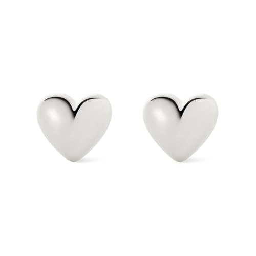 Ana Luisa Puffed Heart Earrings - Heart Charm Huggie Hoops and Earring Stud Styles - Dainty 14K Gold Plated, Silver Rhodium Plated & Mixed Metal Silver & Gold Earrings - Hypoallergenic Water-Resistant - color: Silver Stud
