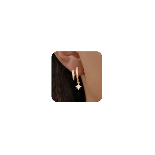 Gold Hoop Earrings for Women Trendy, 14K Gold Plated Huggie Earrings - color: Dangle