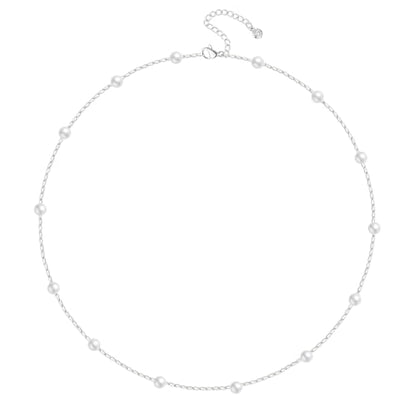 FUNEIA Dainty Pearl Necklace for Women 14K Gold Plated Faux Pearl Choker Necklaces Trendy White Silver Small Pearl Necklace Strand Wedding Prom Bridal Pearls Jewelry 14/16/18/20 Inches - color: 4mm-silver