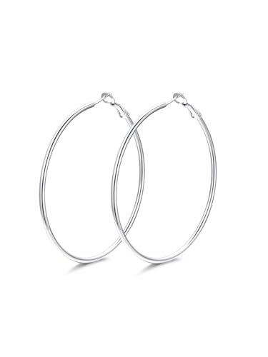 FindChic Thin Hoop Earrings for Women,Silver/Black/Gold Plated 20-100mm - color: Silver, size: 60mm
