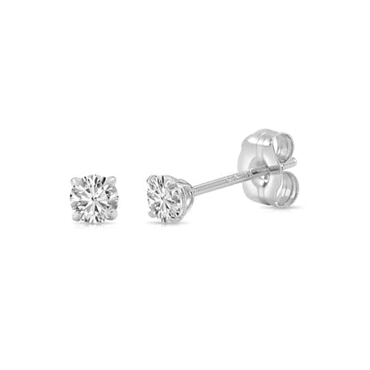 14k White Gold Solitaire Round Cubic Zirconia Stud Earrings with Pushbacks - style: 3mm