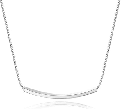 Sterling Silver Bar Necklace for Women, Simple Balance Long Tube Bar Pendant, Delicate Dainty Chunky Sparkling Jewelry, Fashion Gift Set with Box & Ribbon