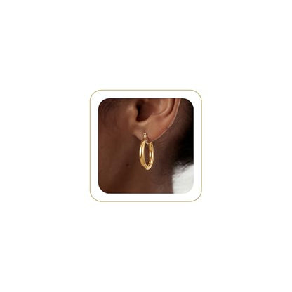 Chunky Gold Hoop Earrings for Women 14k Gold Plated Thick Triple Earrings | Hypoallergenic Trendy Chunky Gold Hoops Earrings,Dainty Jewelry Gifts for Women - style: simple hoop earrings