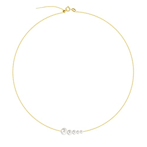 925 Sterling Silver Dainty Freshwater Cultured Pearl Choker Necklace White Genuine Real Pearl Charm Necklaces Jewelry Gifts for Her - color: 5 Size Gradient-Gold