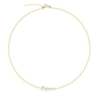 925 Sterling Silver Dainty Freshwater Cultured Pearl Choker Necklace White Genuine Real Pearl Charm Necklaces Jewelry Gifts for Her - color: 5 Size Gradient-Gold