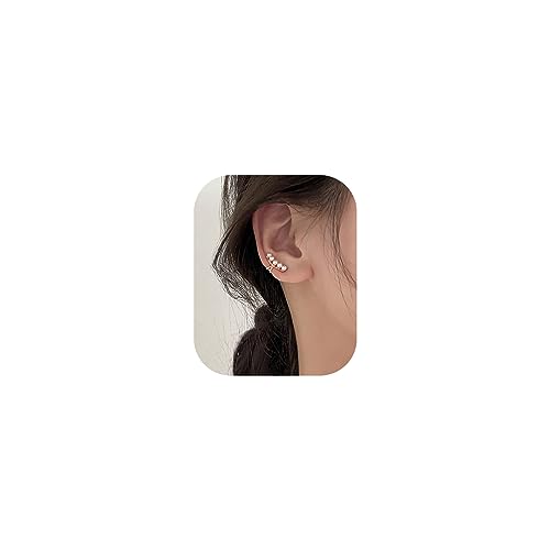 Ear Cuffs Earrings for Women Non Piercing Cartilage Cuff Wrap Clip on Earrings Trendy Pearl Rhinestone Tassel Chain Earrings Jewelry for Women - color: Rose Gold Pearl Ear Cuff
