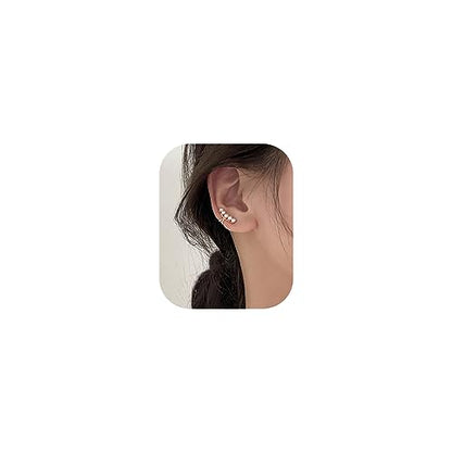 Ear Cuffs Earrings for Women Non Piercing Cartilage Cuff Wrap Clip on Earrings Trendy Pearl Rhinestone Tassel Chain Earrings Jewelry for Women - color: Rose Gold Pearl Ear Cuff