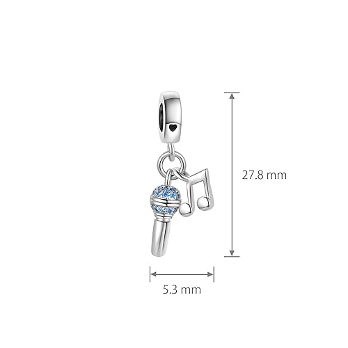 LSxAB Sing Microphone Charm for Pandora Bracelets and Necklace Pendant Blue March Birthstone Dangle Birthday Charm for Women Birthday Gifts Jewelry