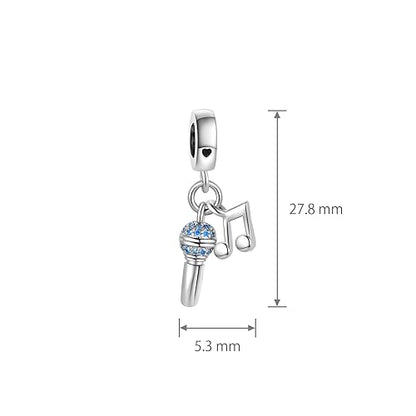 LSxAB Sing Microphone Charm for Pandora Bracelets and Necklace Pendant Blue March Birthstone Dangle Birthday Charm for Women Birthday Gifts Jewelry