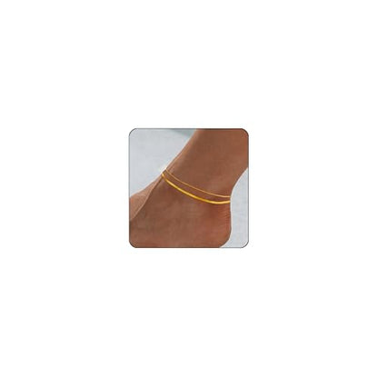 Gold Plated Ankle Bracelets For Women Waterproof,18k Gold Plated Anklets Layered Thin Snake Chain Herringbone Anklets Non Tarnish Stainless Steel Dainty Summer Jewelry Set Gift For Women - color: GOLD-2501