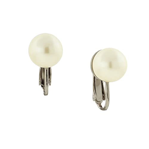 1928 Jewelry Petite Classic Faux Pearl Clip On Earrings For Women, Non Piercing Ear Rings, Pierceless Snap On Made In USA - color: Silver