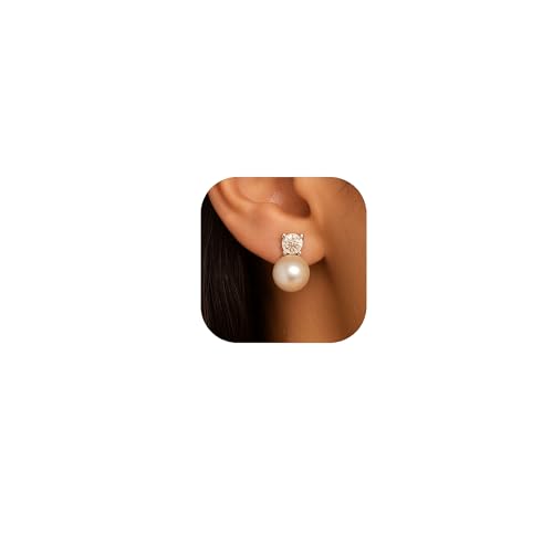 Pearl Clip on Earrings for Women - 14K Gold Silver Plated Cubic Zirconia Non Pierced Ear Clips Jewelry Gifts for Wedding Bridal Party Gifts - color: Silver-12mm